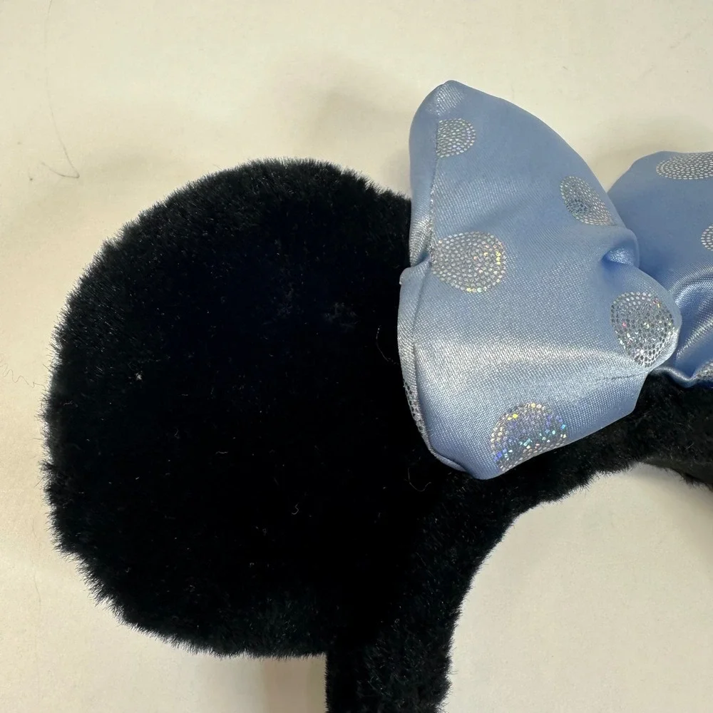 Vintage Disney Parks Minnie Mouse Ears Headband Black Blue Glitter Polka Dot Bow